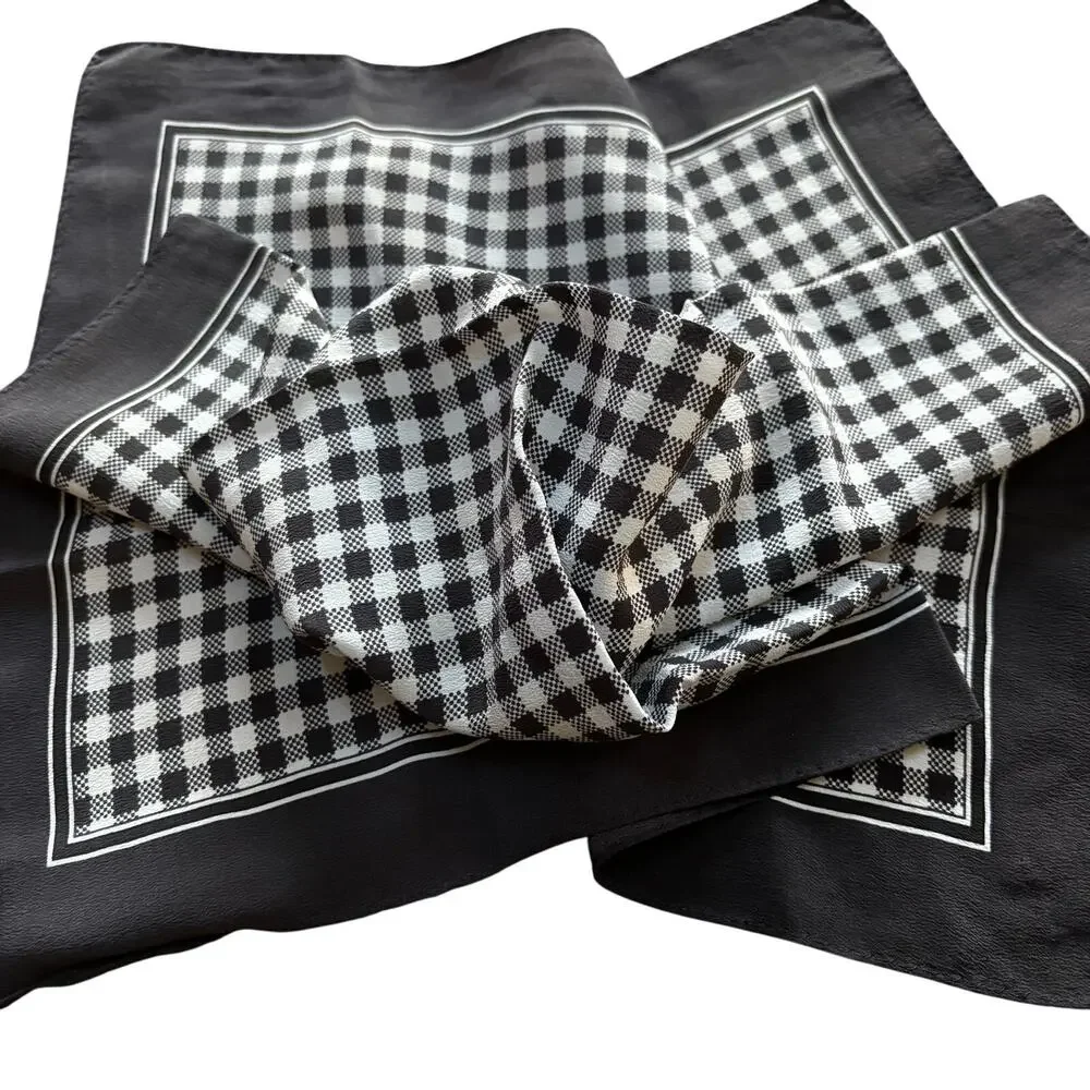Codello designer silk scarf 19” square neckerchief style black & white check